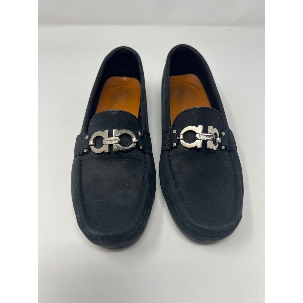 Salvatore Ferragamo Gancini Bit Loafers Mens 7 Black Suede Slip On Italy Shoes